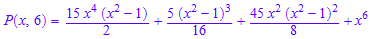 P(x, 6) = (15*x^4*(x^2 - 1))/2 + (5*(x^2 - 1)^3)/16 + (45*x^2*(x^2 - 1)^2)/8 + x^6