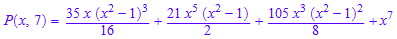 P(x, 7) = (35*x*(x^2 - 1)^3)/16 + (21*x^5*(x^2 - 1))/2 + (105*x^3*(x^2 - 1)^2)/8 + x^7