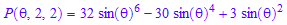 P(`&theta;`, 2, 2) = 32*sin(`&theta;`)^6 - 30*sin(`&theta;`)^4 + 3*sin(`&theta;`)^2
